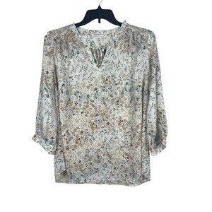 Violet & Claire 1X Floral Sheer Peasant Blouse Boho Tie Neck Lightweight NWT